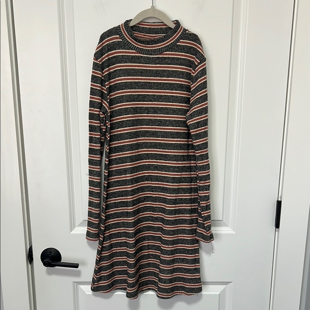Zara Striped Girls Gray Multi Colored Long Sleeve Knee Length Dress size 13-14